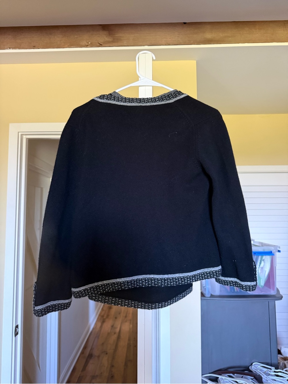 CHANEL Black Knit Cardigan with Silver Trim - Picture 2 of 3